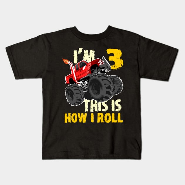 Birthday Boy Monster Truck design Kids T-Shirt by hadlamcom